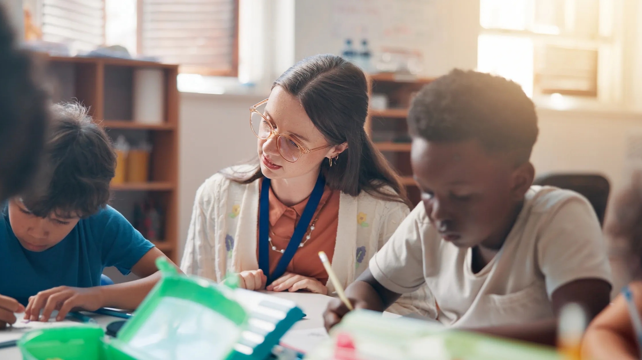Group of students learning together in a classroom